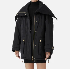 Capispalla|Elisabetta Franchi Piumino over tipo aviator in nylon satin Nero