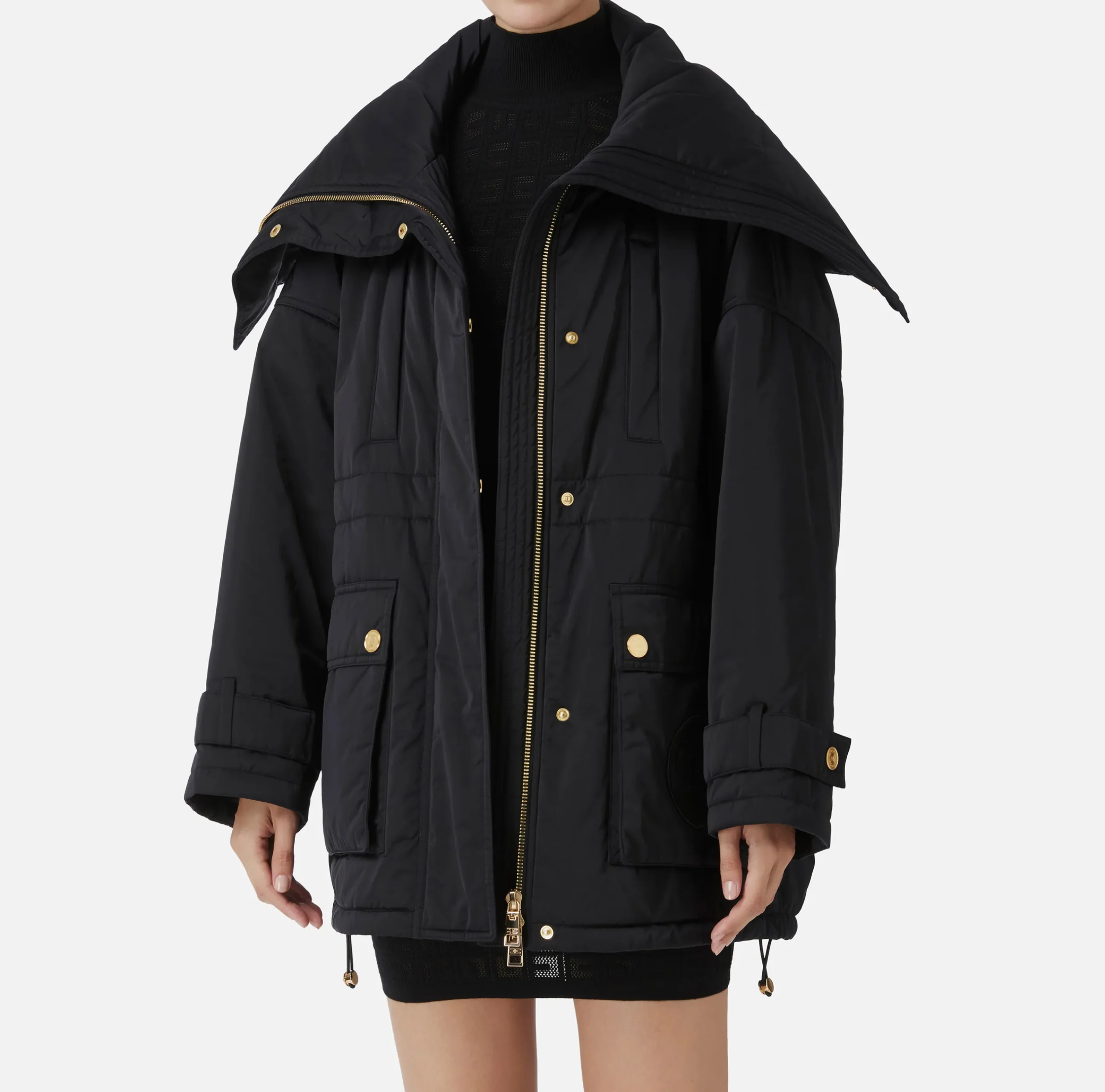 Capispalla|Elisabetta Franchi Piumino over tipo aviator in nylon satin Nero