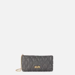 Clutch|Elisabetta Franchi Pochette in tessuto embossed con tracolla in catena Steel