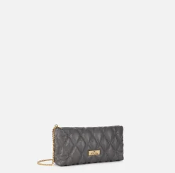 Clutch|Elisabetta Franchi Pochette in tessuto embossed con tracolla in catena Steel