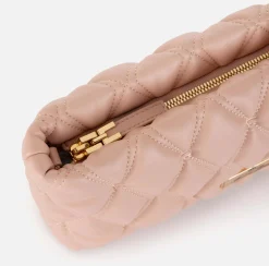 Clutch|Elisabetta Franchi Pochette in tessuto embossed con tracolla in catena Carne