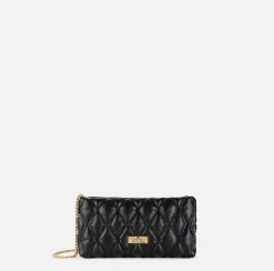 Clutch|Elisabetta Franchi Pochette in tessuto embossed con tracolla in catena Nero