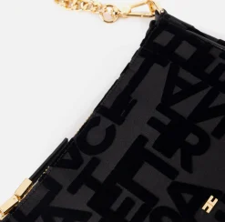 Clutch|Elisabetta Franchi Pochette lettering con tracolla Nero