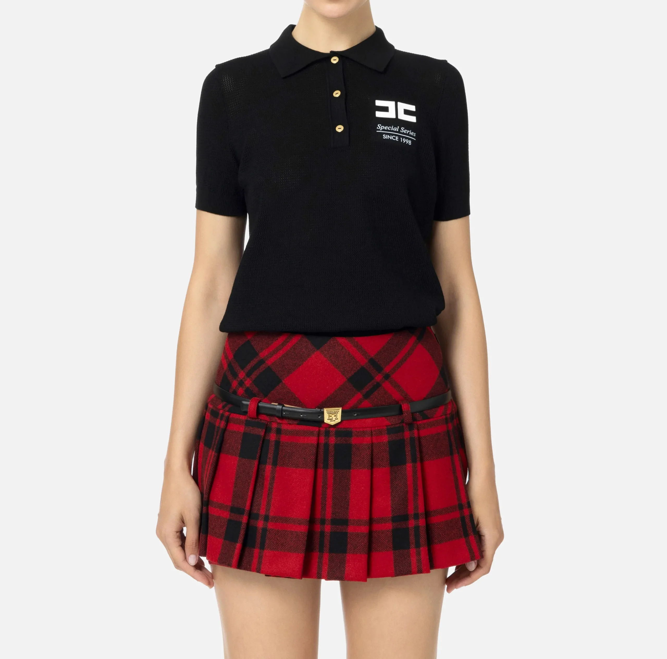 Maglieria E Felpe|Elisabetta Franchi Polo in viscosa punto rete con intarsio Nero