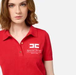 Maglieria E Felpe|Elisabetta Franchi Polo in viscosa punto rete con intarsio RedPassion