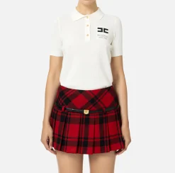 Maglieria E Felpe|Elisabetta Franchi Polo in viscosa punto rete con intarsio Avorio