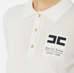 Maglieria E Felpe|Elisabetta Franchi Polo in viscosa punto rete con intarsio Avorio