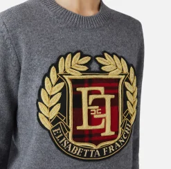 Maglieria E Felpe|Elisabetta Franchi Pullover in lana con maxi patch Grigiomelange