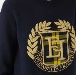Maglieria E Felpe|Elisabetta Franchi Pullover in lana con maxi patch Navy