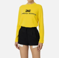Maglieria E Felpe|Elisabetta Franchi Pullover in misto cashmere con logo Mimosa/Nero