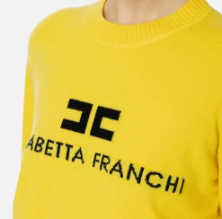 Maglieria E Felpe|Elisabetta Franchi Pullover in misto cashmere con logo Mimosa/Nero
