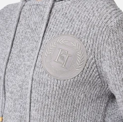 Maglieria E Felpe|Elisabetta Franchi Pullover in viscosa mouliné con cappuccio e patch logo Perla/Avorio
