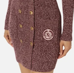 Mini Abiti|Abiti In Maglia|Elisabetta Franchi Robe manteau doppiopetto in lana mouliné con patch logo RougeNoir/PowderPink