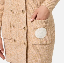 Mini Abiti|Abiti In Maglia|Elisabetta Franchi Robe manteau doppiopetto in lana mouliné con patch logo Cappuccino/Burro
