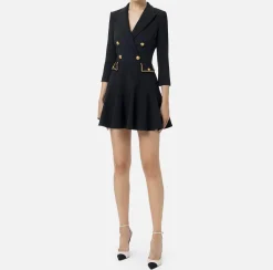 Mini Abiti|Robes Manteaux|Elisabetta Franchi Robe manteau in crêpe con catena groumette Nero