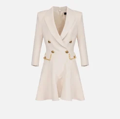 Mini Abiti|Robes Manteaux|Elisabetta Franchi Robe manteau in crêpe con catena groumette Burro