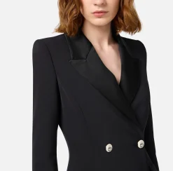 Mini Abiti|Robes Manteaux|Elisabetta Franchi Robe manteau in crêpe stretch con revers in raso Nero