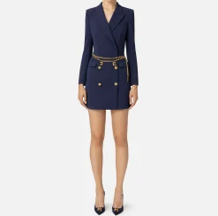 Robes Manteaux|Mini Abiti|Elisabetta Franchi Robe manteau in crêpe stretch con cintura Navy