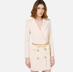 Robes Manteaux|Mini Abiti|Elisabetta Franchi Robe manteau in crêpe stretch con cintura Burro