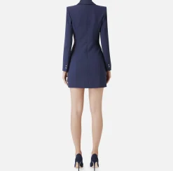 Mini Abiti|Robes Manteaux|Elisabetta Franchi Robe manteau in crêpe stretch con revers in raso Navy