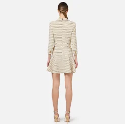 Mini Abiti|Robes Manteaux|Elisabetta Franchi Robe manteau in crêpe stretch stampa rombo con catena Burro/Nero