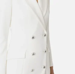 Mini Abiti|Robes Manteaux|Elisabetta Franchi Robe manteau in crêpe stretch con revers in raso Avorio