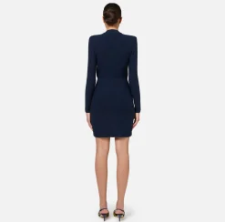 Mini Abiti|Abiti In Maglia|Elisabetta Franchi Robe manteau in lana bouclé con ricamo Navy