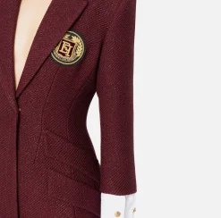Mini Abiti|Robes Manteaux|Elisabetta Franchi Robe manteau in tweed laminato con patch logo RougeNoir