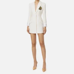 Mini Abiti|Robes Manteaux|Elisabetta Franchi Robe manteau in tweed laminato con patch logo Avorio