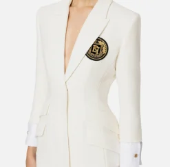 Mini Abiti|Robes Manteaux|Elisabetta Franchi Robe manteau in tweed laminato con patch logo Avorio