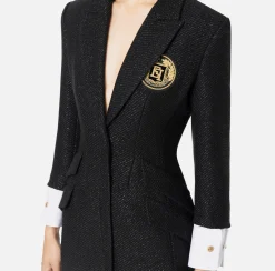 Mini Abiti|Robes Manteaux|Elisabetta Franchi Robe manteau in tweed laminato con patch logo Nero