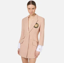 Mini Abiti|Robes Manteaux|Elisabetta Franchi Robe manteau in tweed laminato con patch logo PeachRose