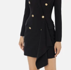 Mini Abiti|Robes Manteaux|Elisabetta Franchi Robe-manteau doppiopetto in crêpe con ruche Nero