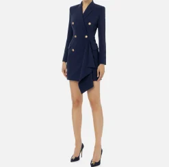 Mini Abiti|Robes Manteaux|Elisabetta Franchi Robe-manteau doppiopetto in crêpe con ruche Navy
