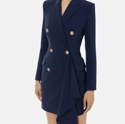 Mini Abiti|Robes Manteaux|Elisabetta Franchi Robe-manteau doppiopetto in crêpe con ruche Navy
