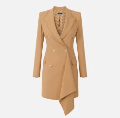 Mini Abiti|Robes Manteaux|Elisabetta Franchi Robe-manteau doppiopetto in crêpe con ruche Bronze