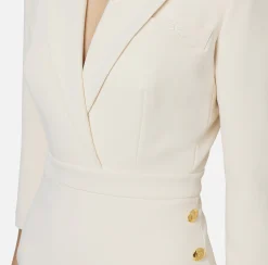 Abiti|Mini Abiti|Elisabetta Franchi Robe-manteau in crêpe con bottoni al fianco Burro