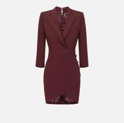 Abiti|Mini Abiti|Elisabetta Franchi Robe-manteau in crêpe con bottoni al fianco RougeNoir