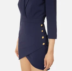 Abiti|Mini Abiti|Elisabetta Franchi Robe-manteau in crêpe con bottoni al fianco Navy