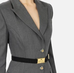 Mini Abiti|Robes Manteaux|Elisabetta Franchi Robe-manteau in fresco lana con cintura SteelMelange