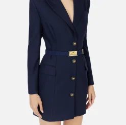 Mini Abiti|Robes Manteaux|Elisabetta Franchi Robe-manteau in fresco lana con cintura Navy