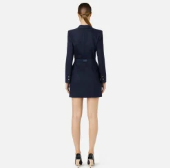 Mini Abiti|Robes Manteaux|Elisabetta Franchi Robe-manteau in fresco lana con cintura Navy