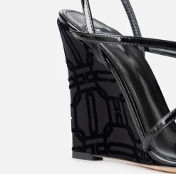 Sandali|Elisabetta Franchi Sandali in vernice con zeppa in raso Nero