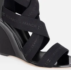 Sandali|Elisabetta Franchi Sandalo in pelle con zeppa e elastici jacquard Nero