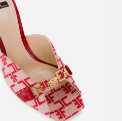 Sandali|Elisabetta Franchi Sandalo Slider Monogram Burro/Rosso