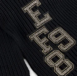 Sciarpe|Elisabetta Franchi Sciarpa in lana a coste con patch stile college Nero