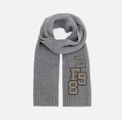 Sciarpe|Elisabetta Franchi Sciarpa in lana a coste con patch stile college SteelMelange