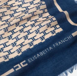 Sciarpe|Elisabetta Franchi Sciarpa Monogram Cammello/Blu