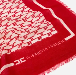 Sciarpe|Elisabetta Franchi Sciarpa Monogram Burro/Rosso