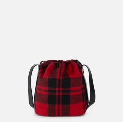 Borse A Tracolla|Elisabetta Franchi Secchiello in lana tartan RedPassion/Nero